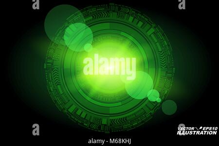 Abstract geometric form of particles of green color glowing in the dark. A bright flash of light. New technologies in design. Foreground Stock Vector