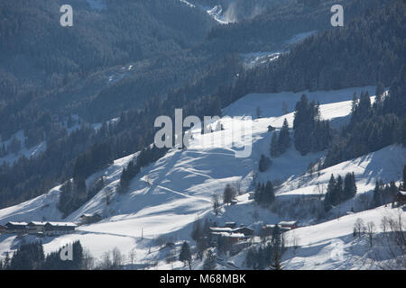 Europe Austria Alps Großarl - a barbed wire fence  in fresh winter snow Stock Photo