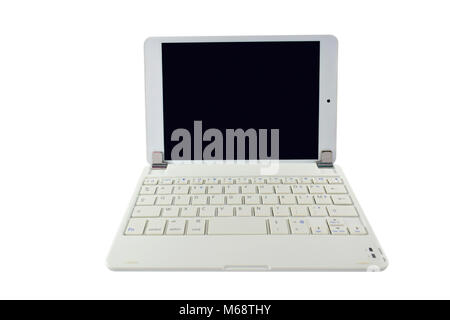 Mock up of notebook computer or laptop isolated on white background. Stock Photo