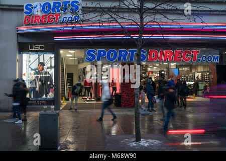 Following the news of two high street retailers going out of business, there are fears for others. A view of retailer Sports Direct in Oxford Street i Stock Photo