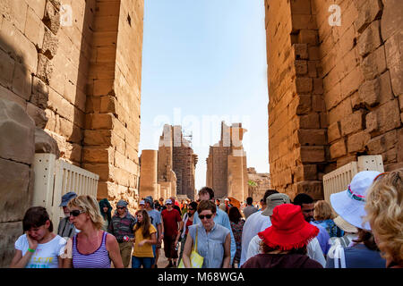 LUXOR, EGYPT - FEBRUARY 17, 2010: Unidentified tourists at the Karnak temple of Luxor, Egypt. Stock Photo