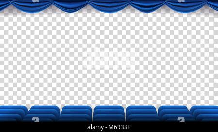 Cinema Chairs Vector. Film, Movie, Theater, Auditorium With Blue Seat, Chairs. Premiere Event Template. Super Show. Isolated On Transparent Background Illustration Stock Vector