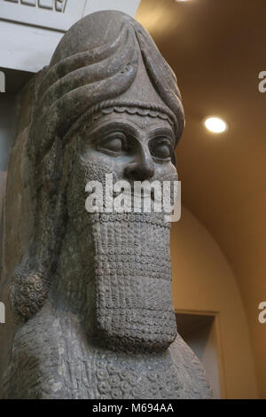 Human-headed winged lion (lamassu). 883-859 BC. Neo-Assyrian. Reign of Ashurnasirpal. Nimrud (ancient Kalhu). British Museum. London. Stock Photo