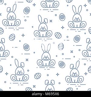 Seamless pattern with Easter symbols. Rabbits, decorated eggs. Stock Vector