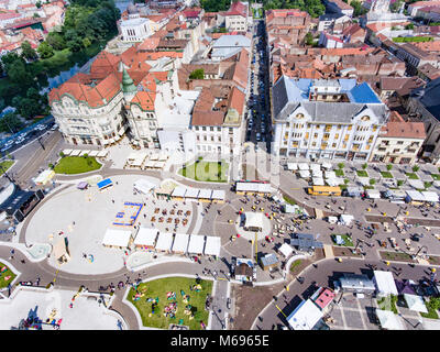 Oradea city main square from above Stock Photo