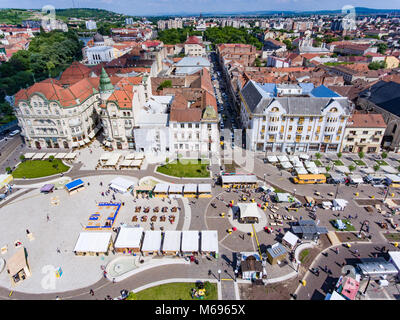 Oradea city center Union Square aerial view Stock Photo