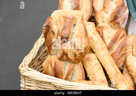 close-up of basket with white bread Stock Photo