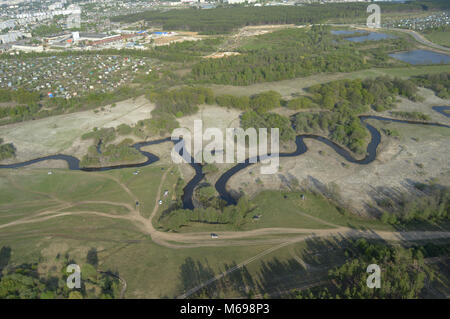 Vladimir region, Russia. 8 May 2016. Neighborhoods of Kovrov from the air. River Nerekhta Stock Photo
