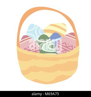 vector illustration of isolated basket of easter eggs on white Stock Vector