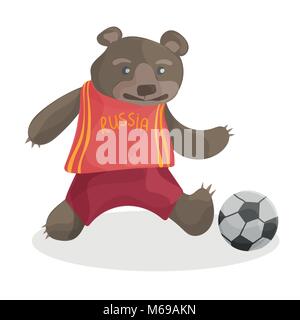 cute bear playing football in russia t-shirt - FIFA world cup 2018 Stock Vector