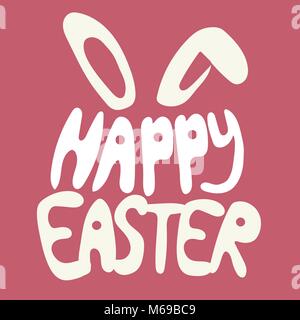 Happy Easter greeting card with rabbit, bunny and text on red background Stock Vector