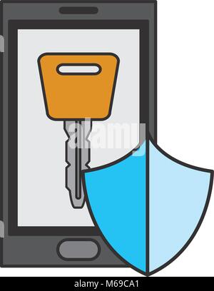 smartphone with digital key and shield security Stock Vector