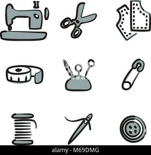 Tailor Shop Icons Freehand 2 Color Stock Vector