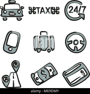 Taxi Icons Freehand 2 Color Stock Vector