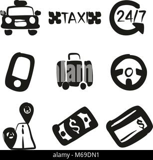 Taxi Icons Freehand Fill Stock Vector