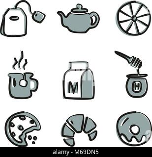 Tea Icons Freehand 2 Color Stock Vector