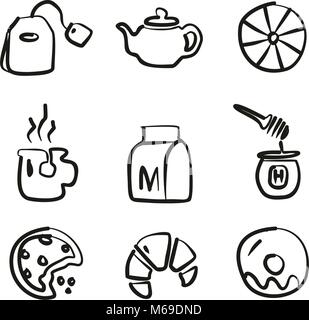 Tea Icons Freehand Stock Vector