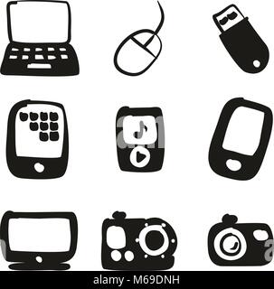 Technology Icons Freehand Fill Stock Vector