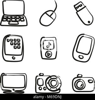 Technology Icons Freehand Stock Vector