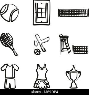 Tennis Icons Freehand Stock Vector