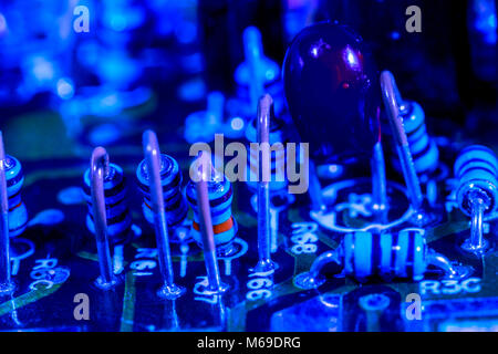 Blue electronic circuit under high magnification, macro Stock Photo