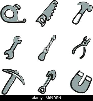 Tools Icons Freehand 2 Color Stock Vector