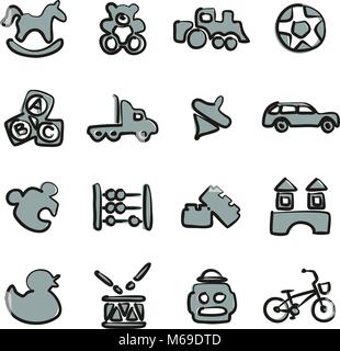 Toys Icons Freehand 2 Color Stock Vector