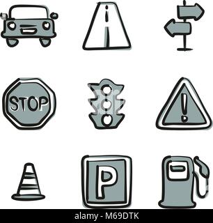 Traffic Icons Freehand 2 Color Stock Vector