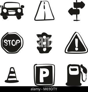 Traffic Icons Freehand Fill Stock Vector
