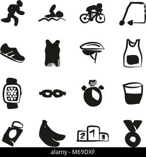 Triathlon Icons Freehand Fill Stock Vector