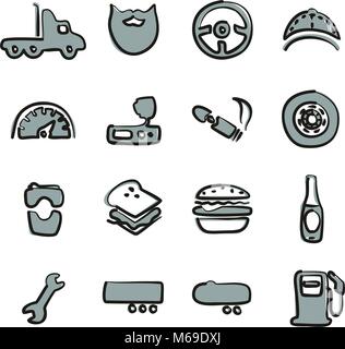 Truck Driver Icons Freehand 2 Color Stock Vector