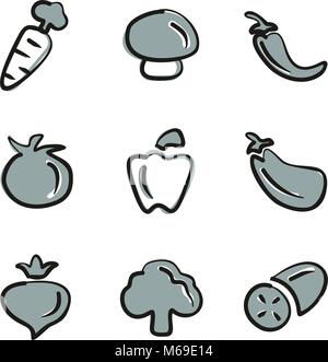 Vegetable Icons Freehand 2 Color Stock Vector