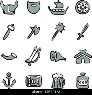 Viking Icons Freehand 2 Color Stock Vector