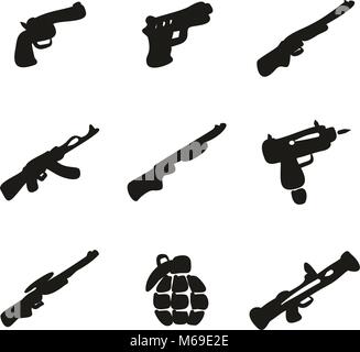 Weapons Icons Freehand Fill Stock Vector