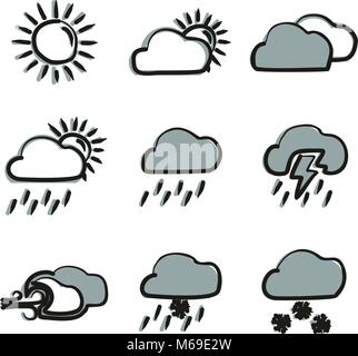 Weather Icons Freehand 2 Color Stock Vector