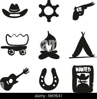 Wild West Icons Freehand Fill Stock Vector