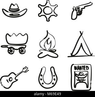 Wild West Icons Freehand Stock Vector