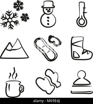 Winter Icons Freehand Stock Vector