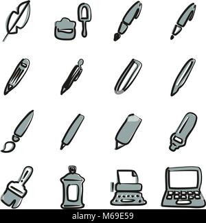 Writing Tools Icons Freehand 2 Color Stock Vector