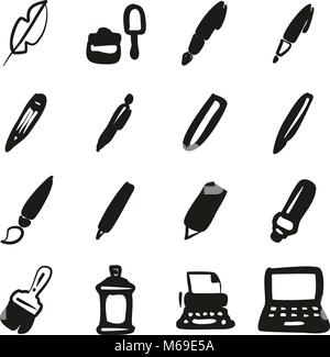 Writing Tools Icons Freehand Fill Stock Vector