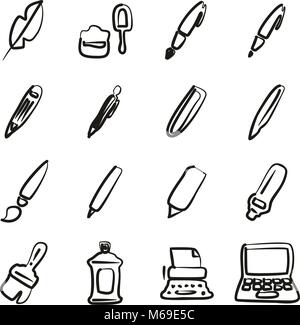 Writing Tools Icons Freehand Stock Vector