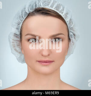 Portrait of female face. Plastic surgery. Anti-aging treatment and face lift. Stock Photo