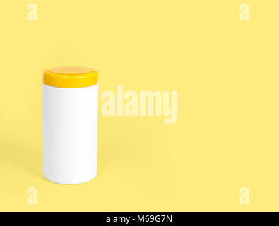 Supplies cleaning on pastel yellow background Stock Photo