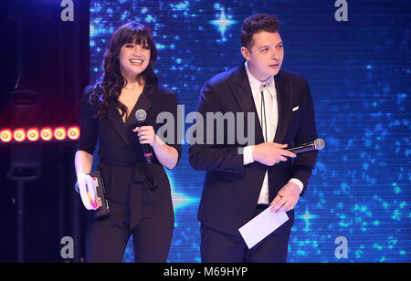 Daisy Lowe and John Newman on stage during The Global Awards, a brand new awards show hosted by Global, the Media & Entertainment group, at London's Eventim Apollo Hammersmith. Stock Photo