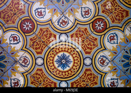 Old decorative ceramic floor. Condom. Le Gers Department, New Aquitaine, Midi Pyerenees. France Europe Stock Photo