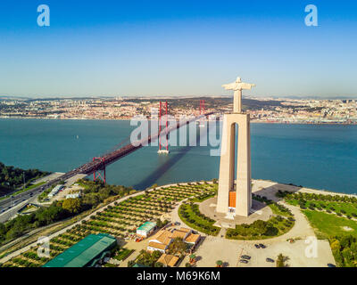 Jesus Christ monument by Tagus river in Lisbon, Portugal Stock Photo