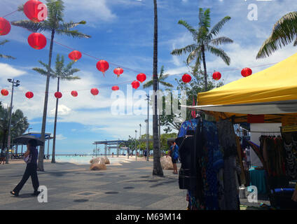 Outdoor markets next to Cairns Lagoon, The Esplanade, Cairns, Queensland, Australia. No MR or PR Stock Photo