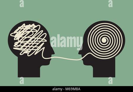 decoding and understanding problem, face to face explanation concept Stock Vector
