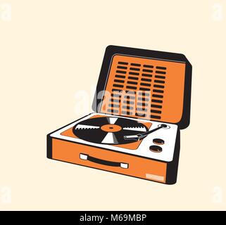 vintage portable turntable Stock Vector