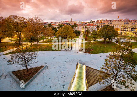 Panoramic view at sunset from Botin Center Museum Art and Culture. Botin Foundation, Pereda Gardens. Santander, Cantabaria Spain. Europe Stock Photo